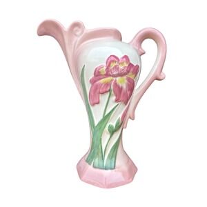 Vintage Camark Pottery 14" Pink Iris Vase Arkansas Art Pottery Floral MCM